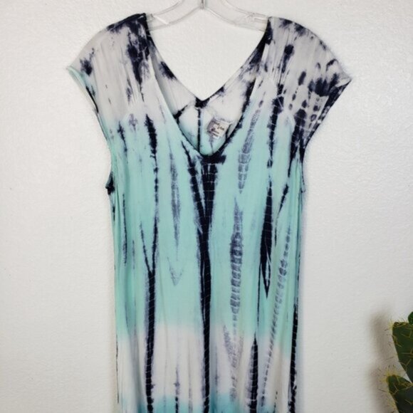 XCVI Mindset Maxi Dress Ombre Tie Dye Print Lagenlook size M Relaxed Resort Boho - Picture 3 of 11